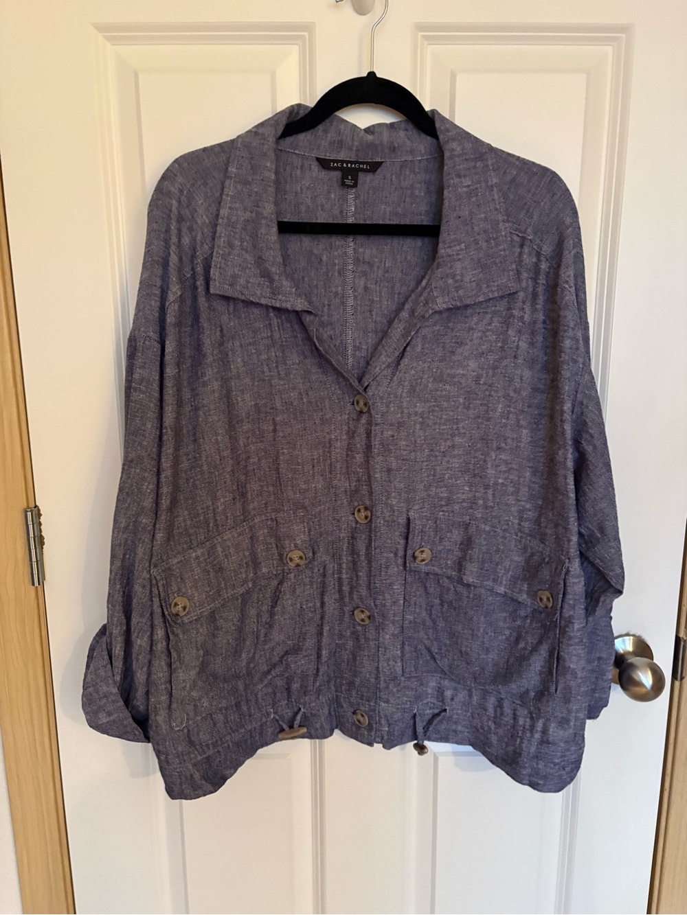 Zac & Rachel Lightweight Button-Front Blue Linen Jacket